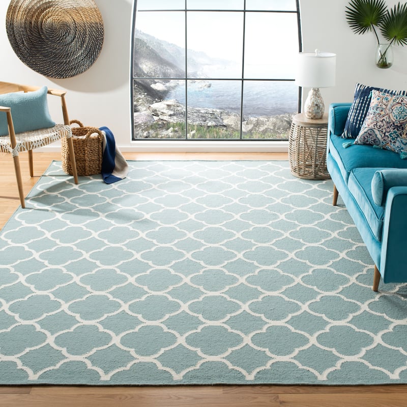 SAFAVIEH Handmade Flatweave Dhurries Potita Modern Moroccan Wool Rug - 8' x 10' - Blue/Ivory