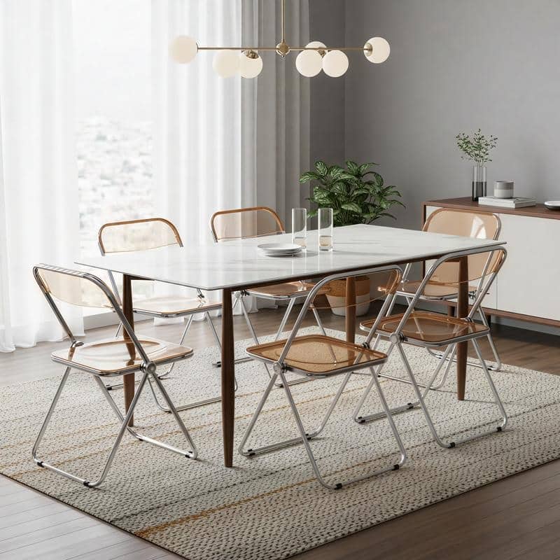 Lawrence Modern Foldable Acrylic Folding Chair with Accent Chrome Frame and Transparent Design for Home Living or Dining Room