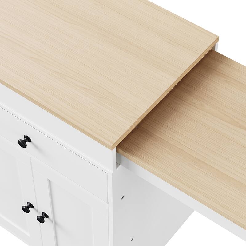 74.5“ Kitchen Island with Extendable Dining Table, Rolling Kitchen Island on Wheels with Spice Rack, Drawers and Cabinets