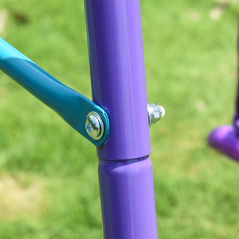 Metal Swing Set with Glider, Two Swing Seats and Adjustable Height