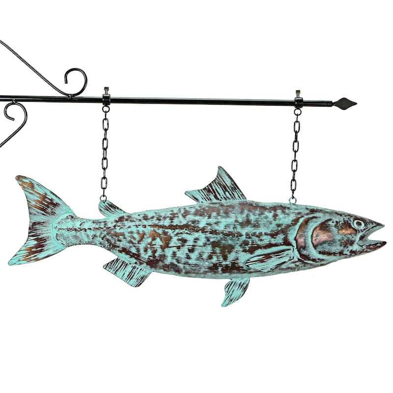 Metal Verdigris Copper Salmon Wall Bracket Hanging Sculpture