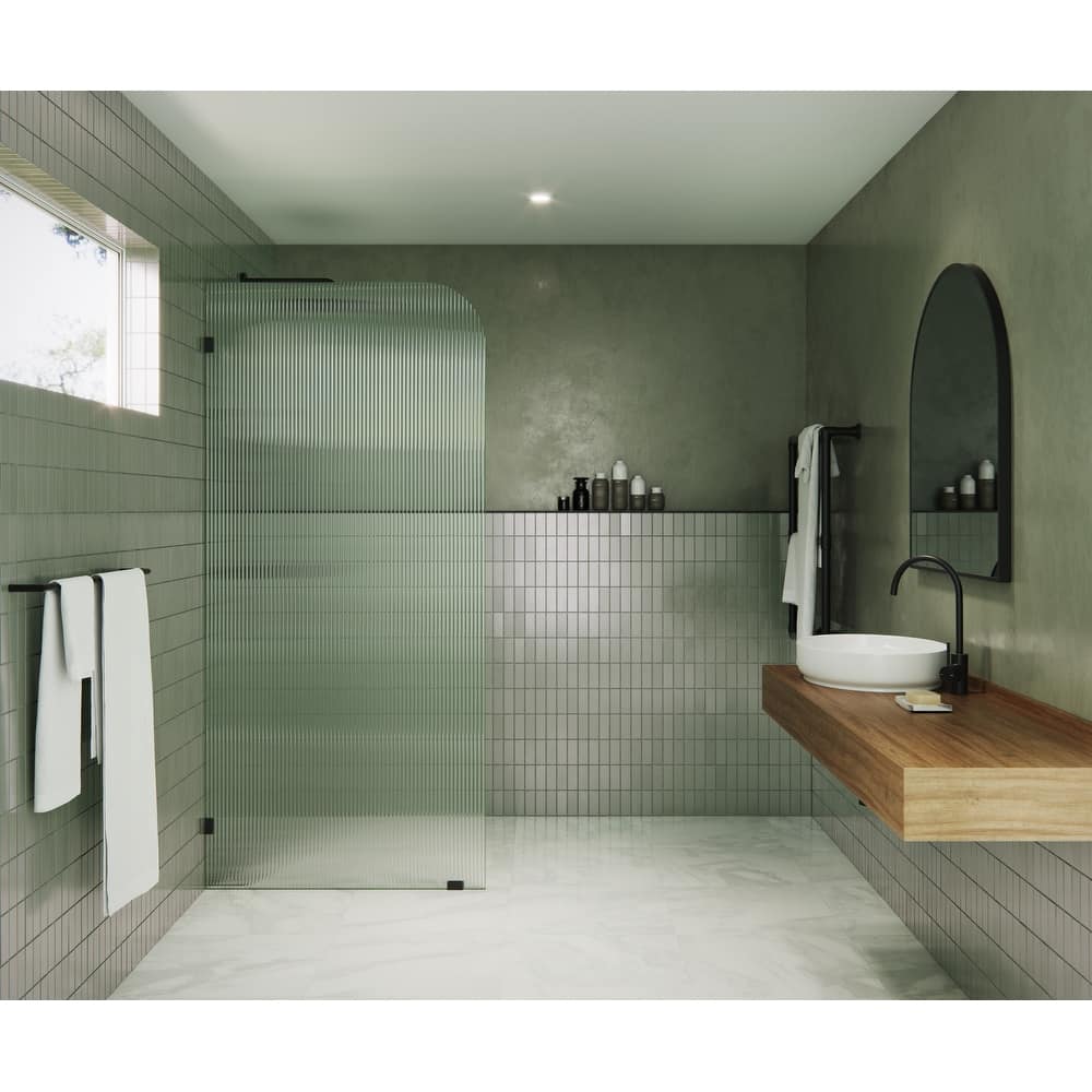 Glass Warehouse 36" x 78" Frameless Shower Door - Single Fixed Panel Fluted Frosted Radius