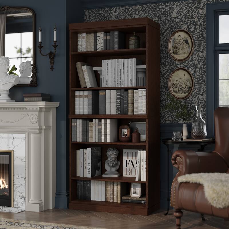 Palace Imports Premium 100% Solid European Oak Hardwood 6-Shelf Modular Bookcase - 32" Wide, 71.5" Tall - Rich-Cherry-Oak