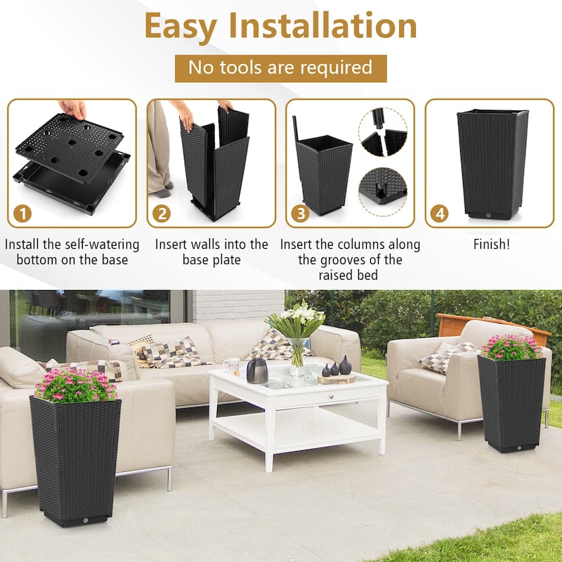 Costway 2PCS Outdoor Wicker Flower Pot 22.5''Tall Planters with - See Details