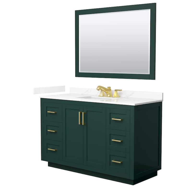 Miranda 54-inch Single Vanity, Quartz Top, 46-inch Mirror - Green, Gold Trim, Giotto Quartz Top