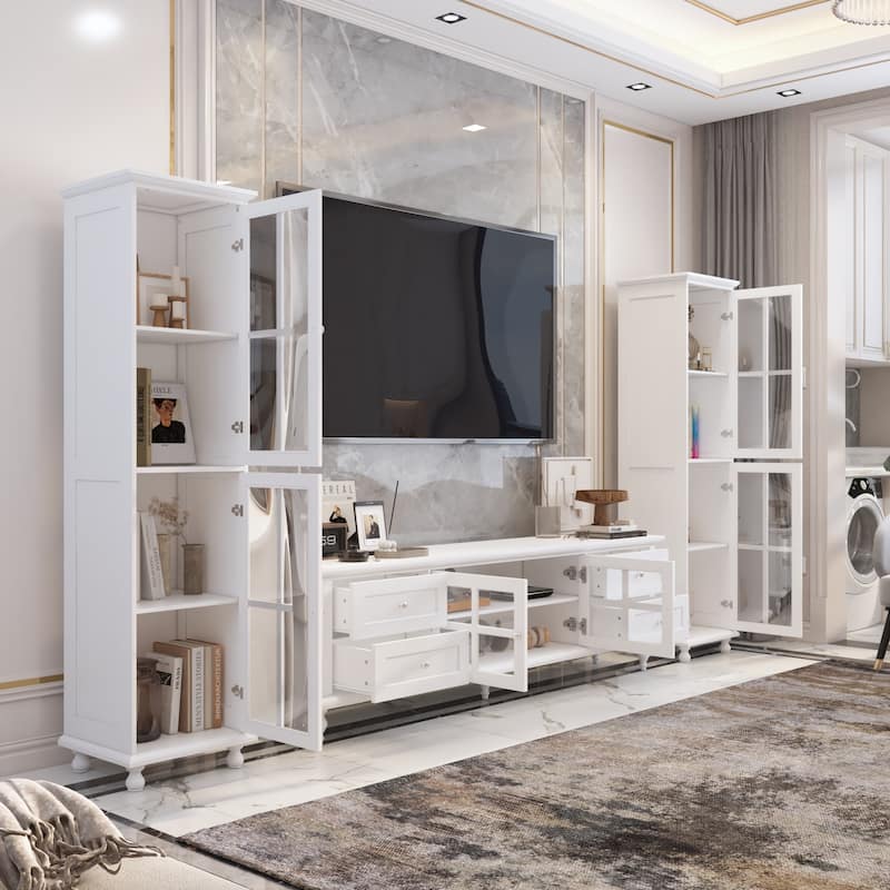 Cabinet Duo Entertainment Center Premium Tempered Glass Display Cabinet - 70.9"Wx21.5"H
