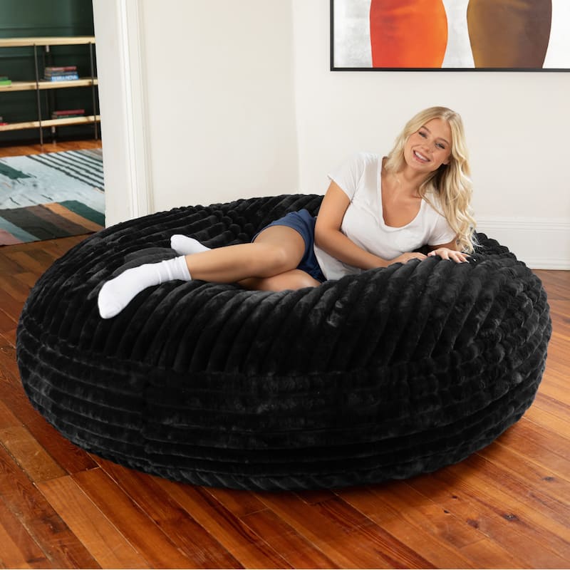 Jaxx 6 Foot Cocoon - Large Bean Bag Chair for Adults, - Mondo Faux Fur - Black