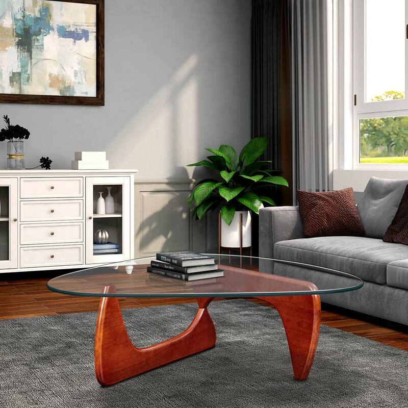 50"L Triangle coffee table Wood Base for living room