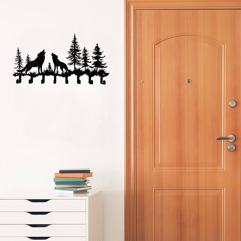 Rustic Wolf Wall-Mounted Metal Organizer Hooks For Keys Hats Bags