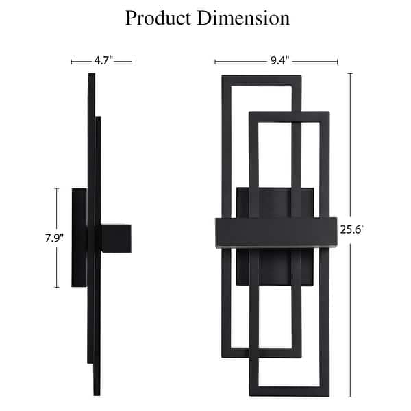 dimension image slide 0 of 3, Modern Geometric Matte Black LED Flush Mount Wall Sconce Set of 2 or 1