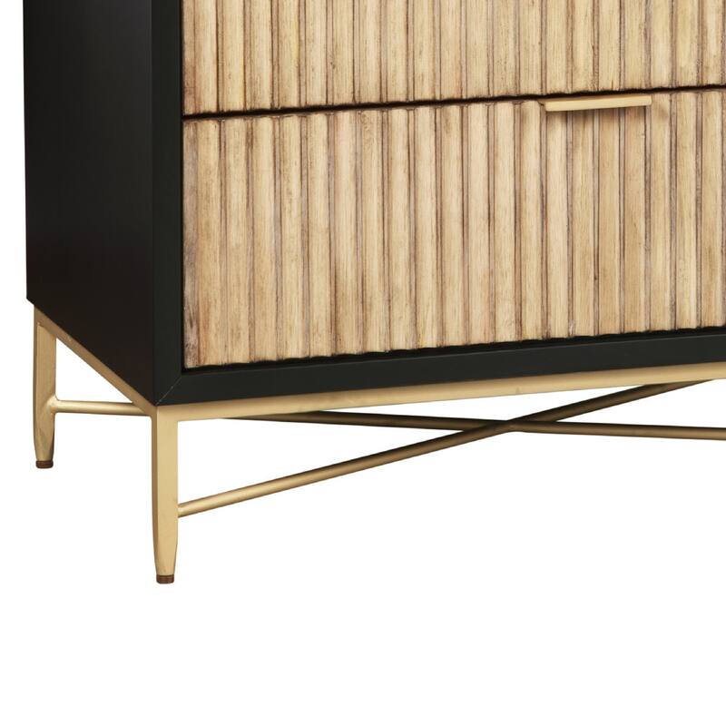 Accent Chest with 3 Corrugated Drawers and Metal Base, Black