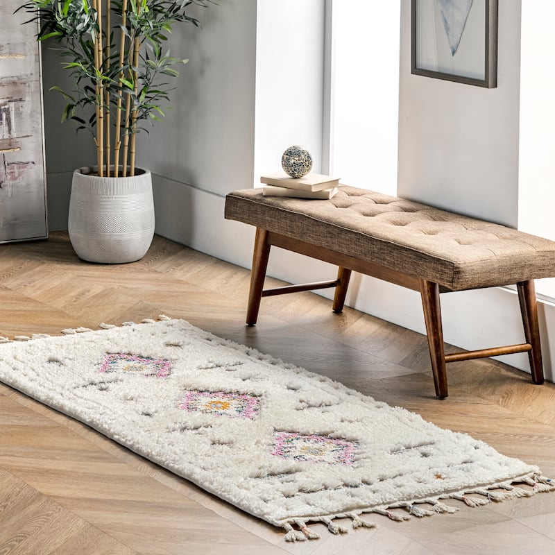 Nuloom Natalia Southwestern Shag Tassel Area Rug - 2'6" x 12' Runner - Off White - Runner