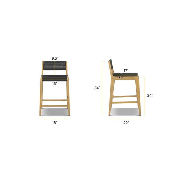 Poly & Bark Pai 24" Seat Height Counter Stool - Solid Wood Frame with Handwoven Seat