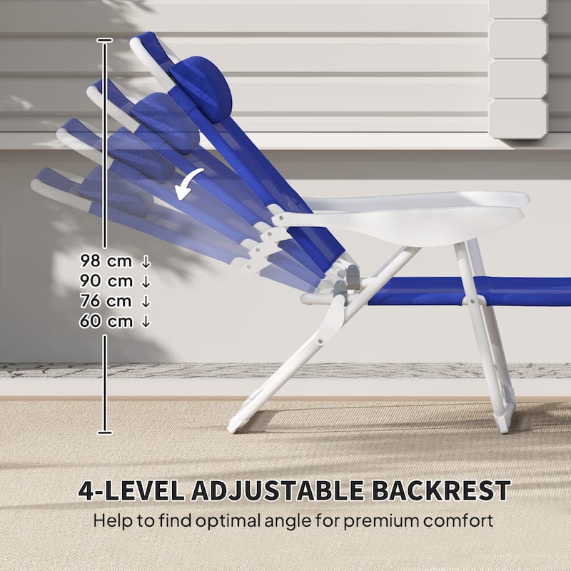 Foldable Adjustable Chaise Lounge Chair with Pillow and Armrests Portable Mesh Sun Lounger for Patio Poolside and Backyard