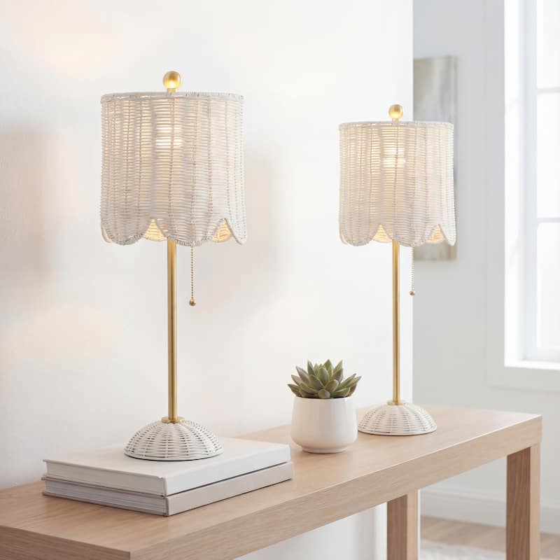 27.5" LED Table Lamp with Pull Chain (Set of 2), by JONATHAN Y - 27.5" - White/Brass Gold