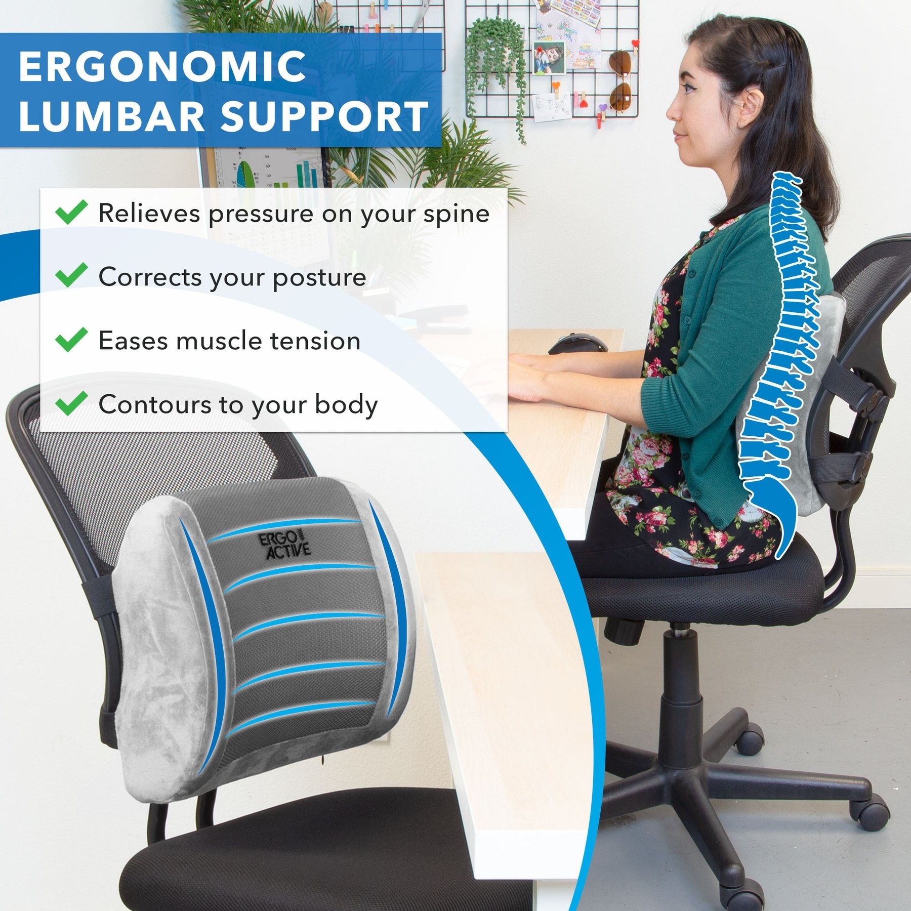 Office Chair Lumbar Support Lower Back Cushion Pain Relief Correct Posture