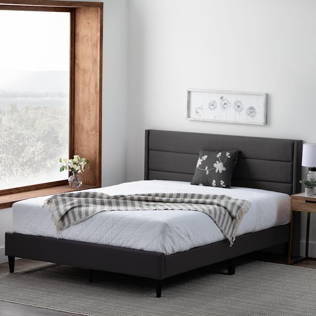 Brookside Sara Upholstered Bed with Horizontal Channels - Charcoal - Twin
