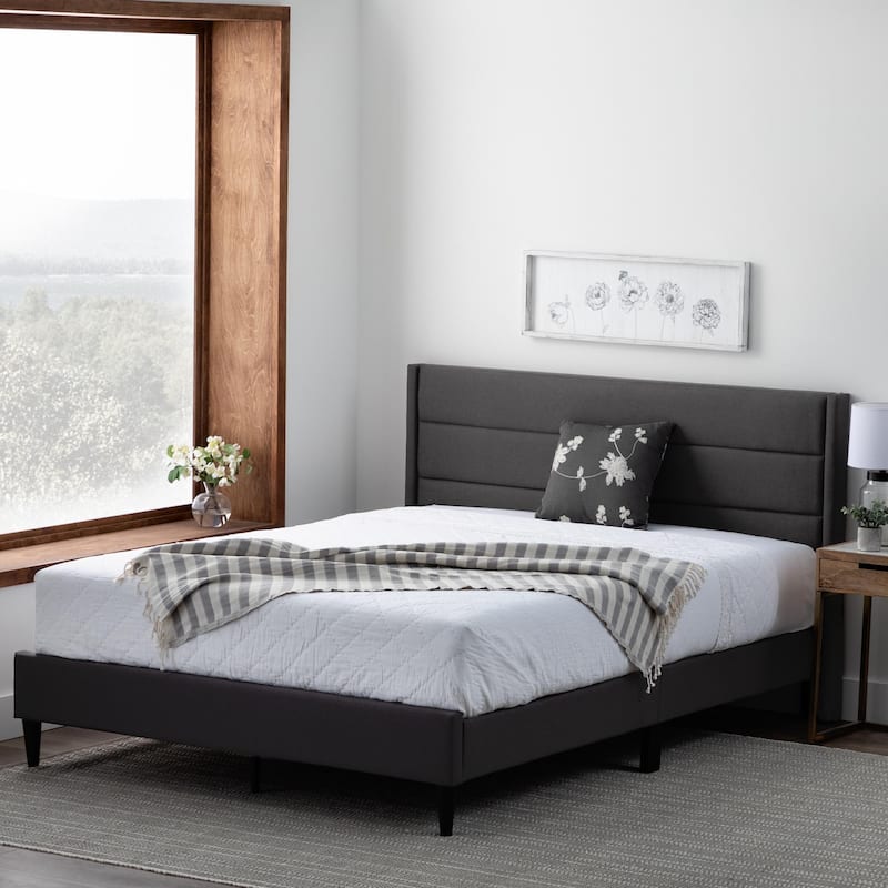 Brookside Amelia Upholstered Bed with Horizontal Channels - Charcoal - Twin XL