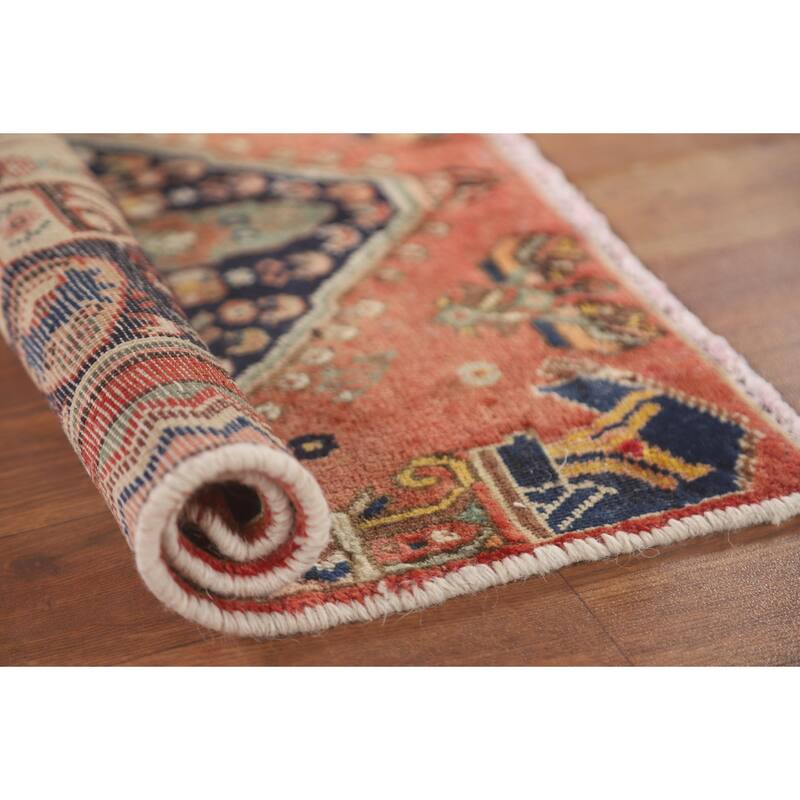 Geometric Abadeh Persian Vintage Square Rug Hand-Knotted Wool Carpet - 1'10" x 1'11"