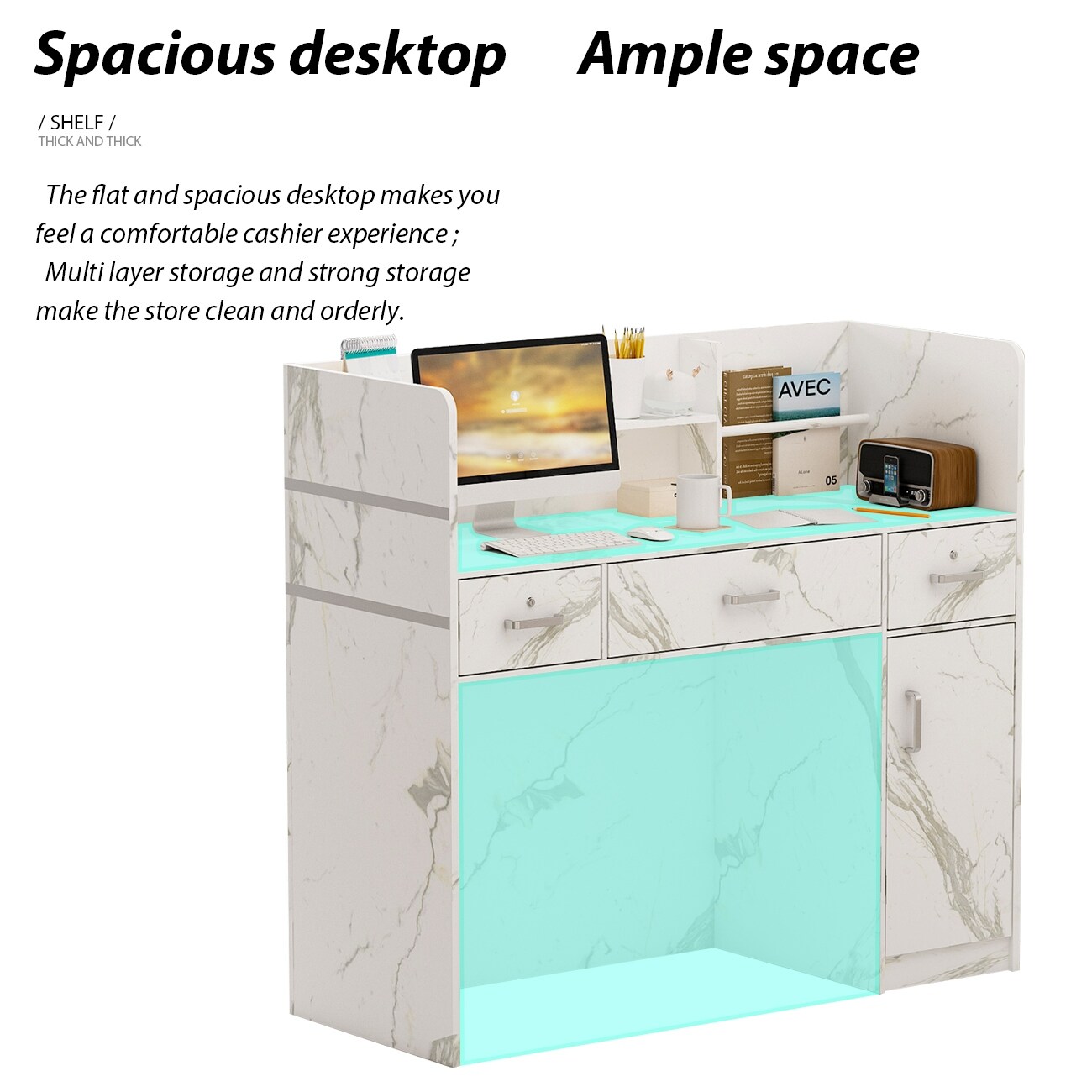 47.2"W 43.3"H Rectangular Wood Reception Desk Coumpter Desk - Picture 13 of 20