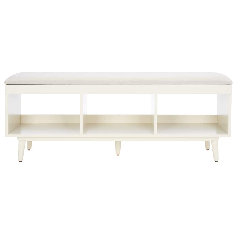 SAFAVIEH Cricket Mid-Century Modern Open Shelf Storage Bench with Cushion
