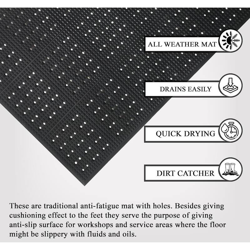 A1HC Anti Fatigue Versatile Rubber Floor Mat with Drain Holes Perfect as, Restaurant Mats, Kitchen Floormats, 36x60 Inches