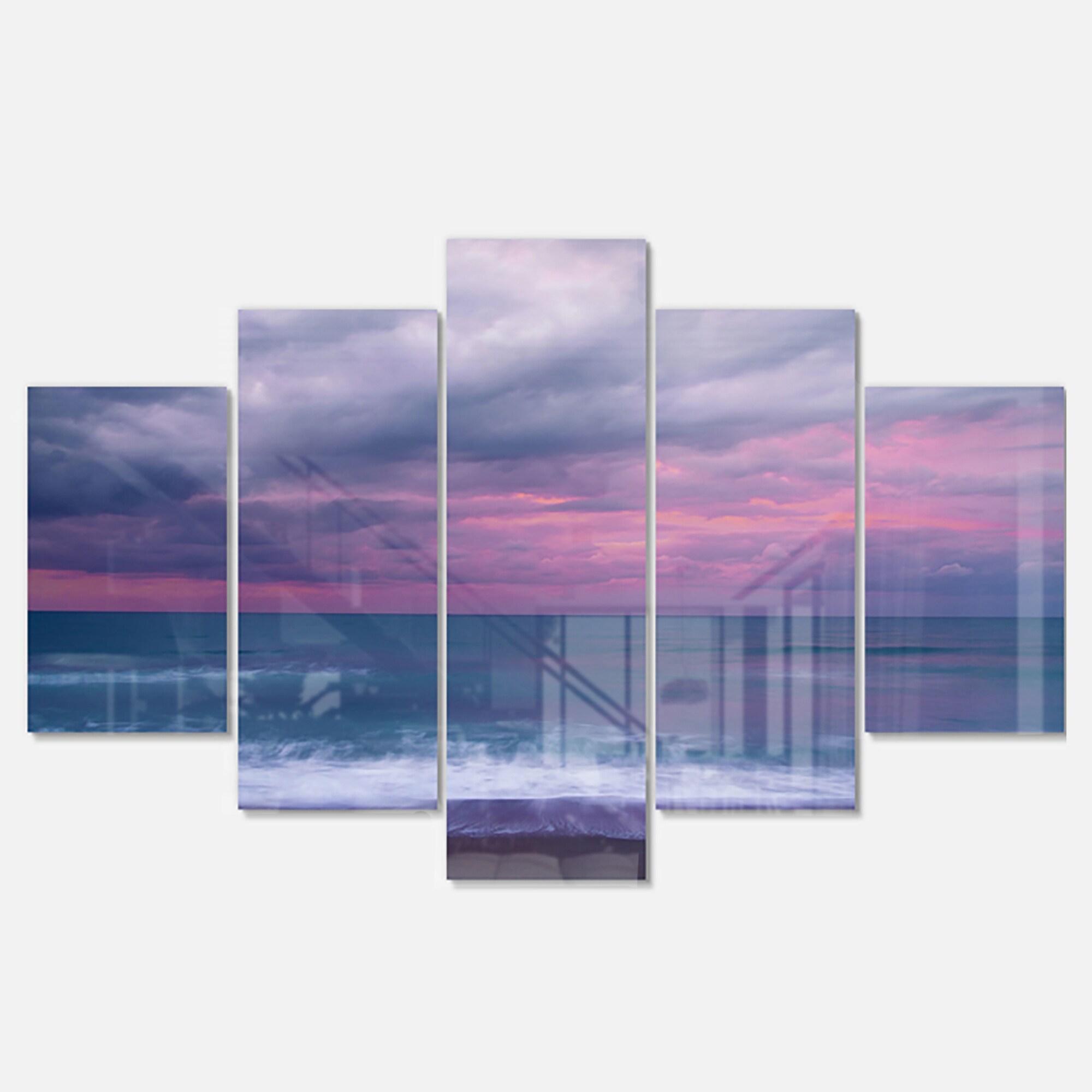 Designart 'Blue and Pink Unset over Sea' Modern Seashore  Oversized-image