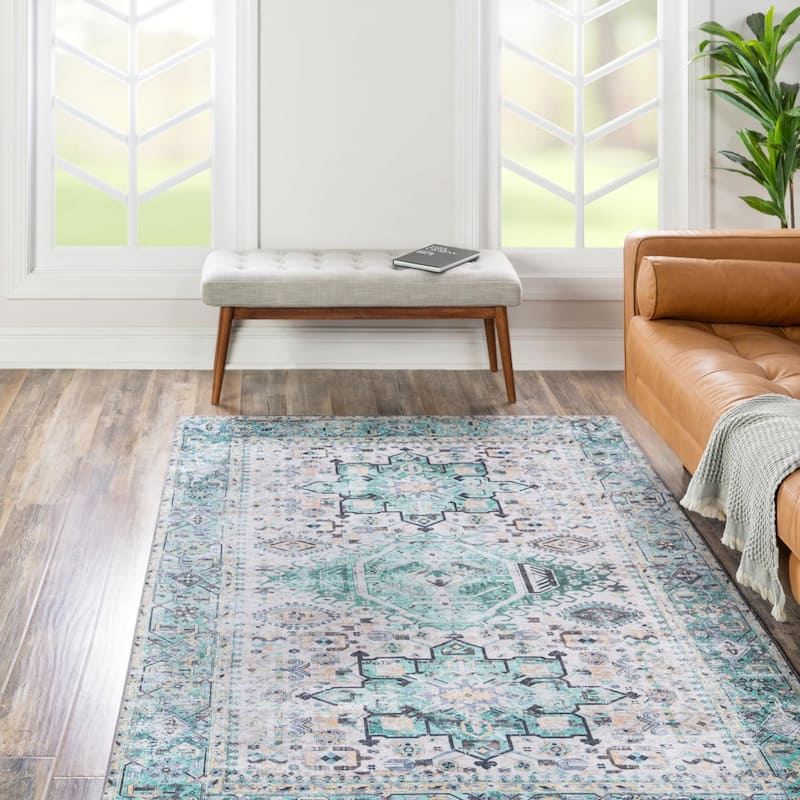 Traditional Tira Collection Area Rug - 2'x3' - Aqua-Green