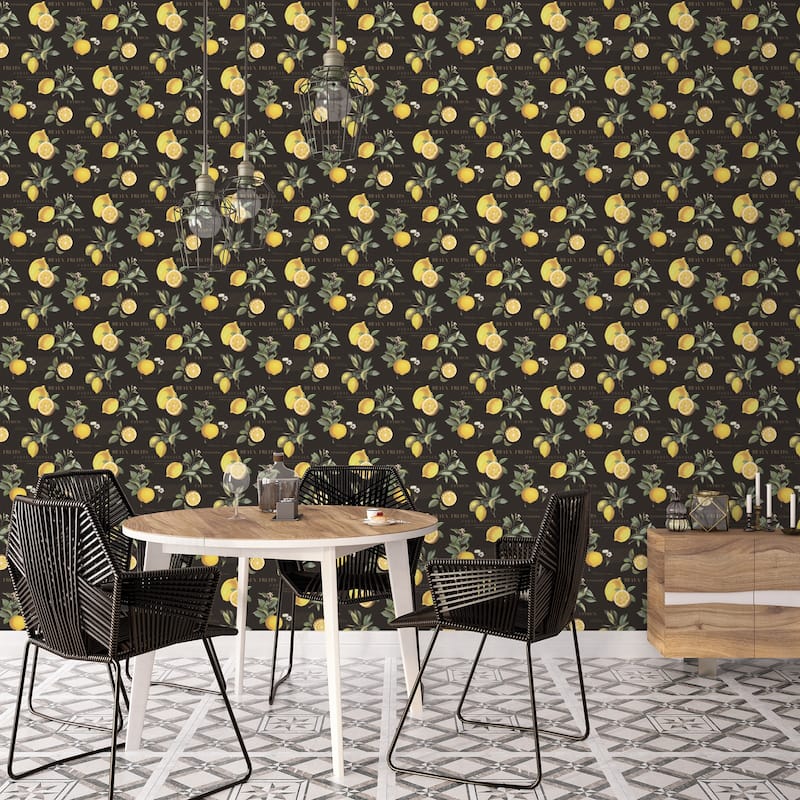 Galerie Wallcoverings Just Kitchens Citron Botanical Vinyl on Non-woven Matte Wallpaper Roll