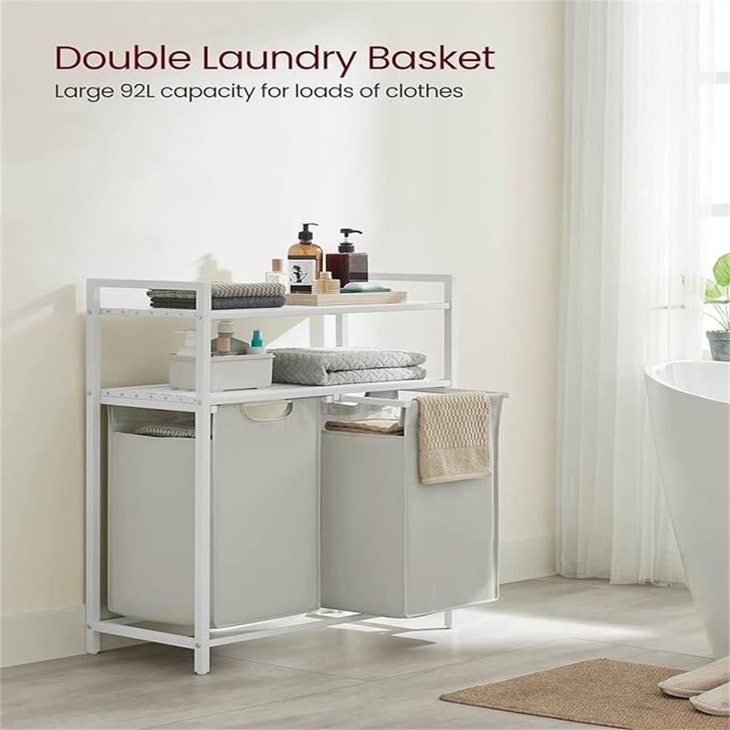Laundry Sorter with 2 Pull-Out and Removable Bags, 2 Shelves - 28.8"L x 13"W x 36.2"H