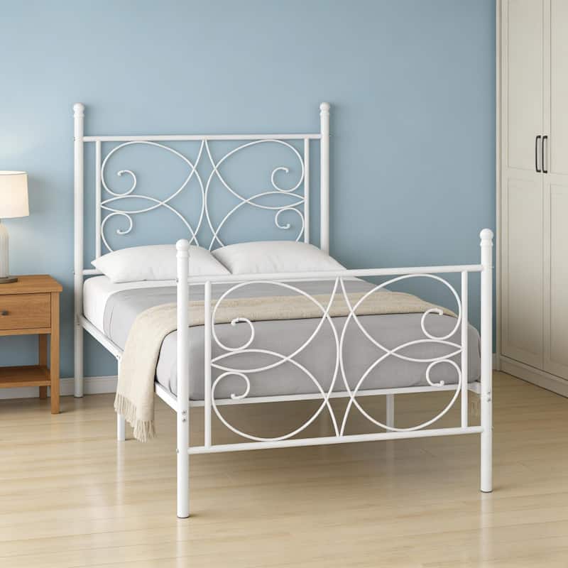 VECELO Metal Bed Frame with High Headboard and Footboard Platform Beds with Heavy Duty Mattress Foundation