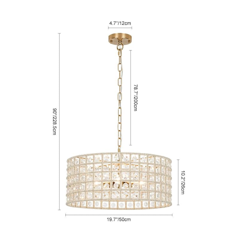 Mid-Century Modern 4-Light Crystal Round Drum Lantern Chandelier