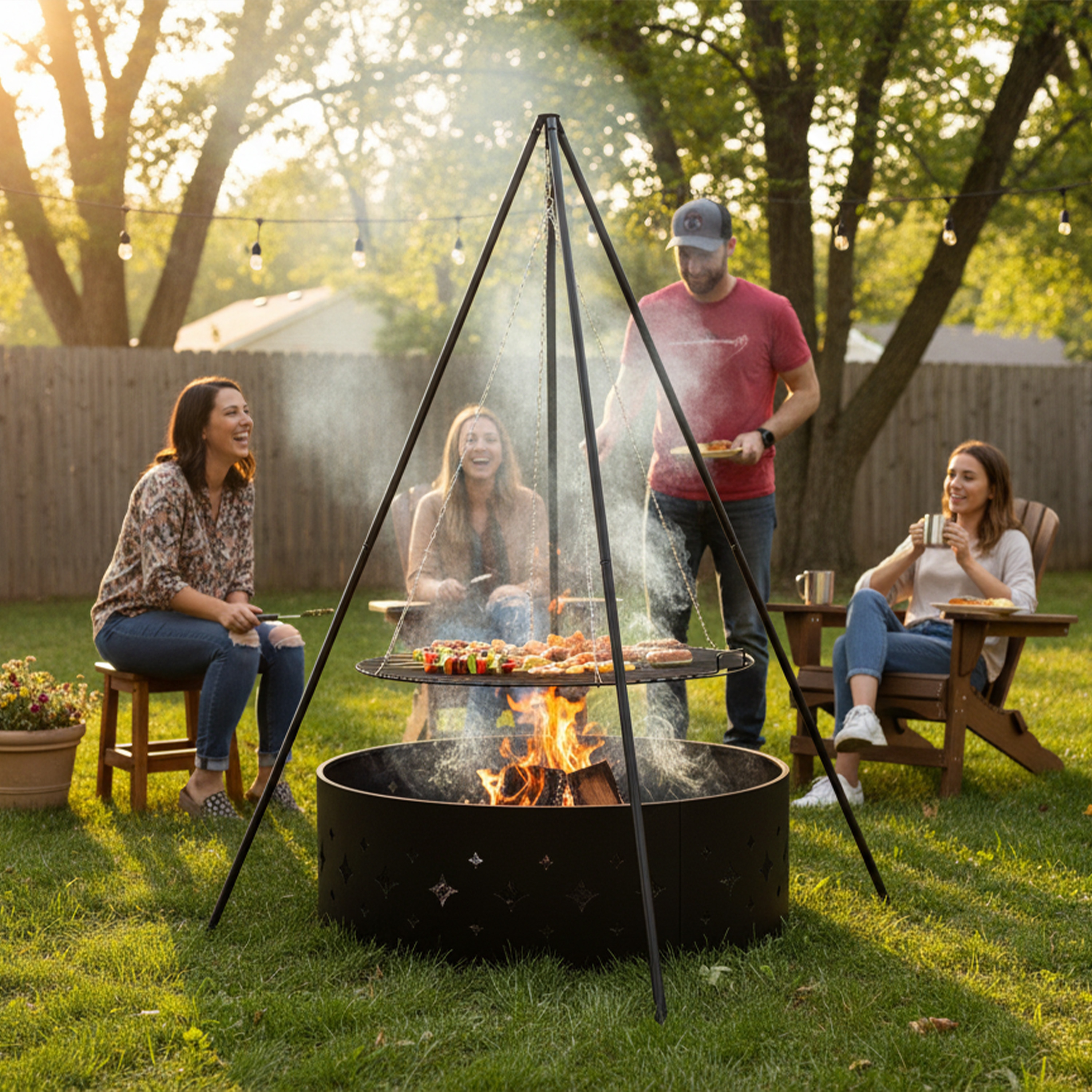 Sunnydaze Campfire Tripod with Grill Grate - 30