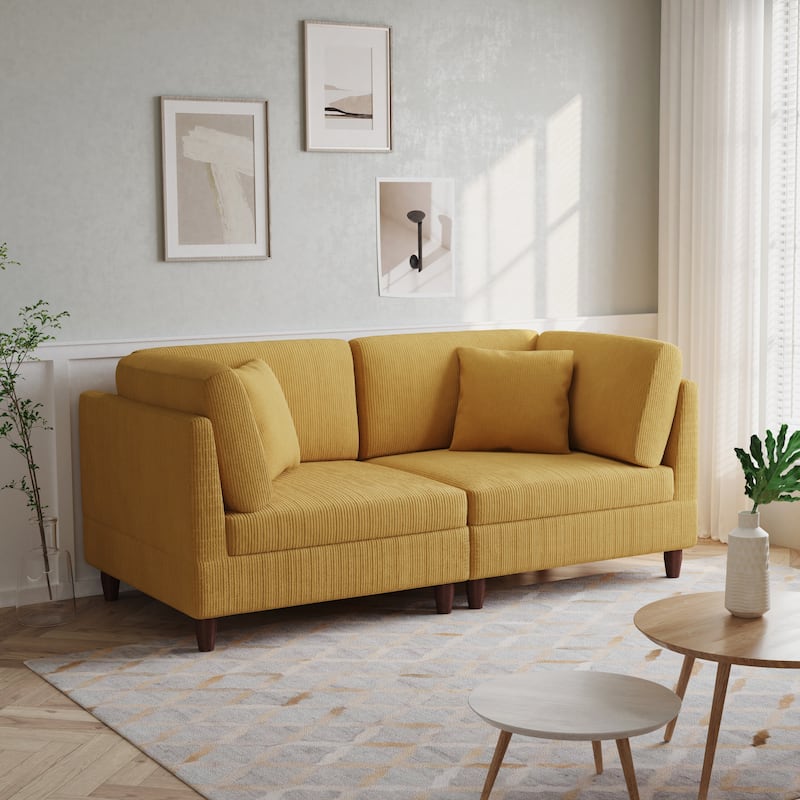 Corduroy Modular Sectional Sofa Set With Pillows - Orange-2 Piece