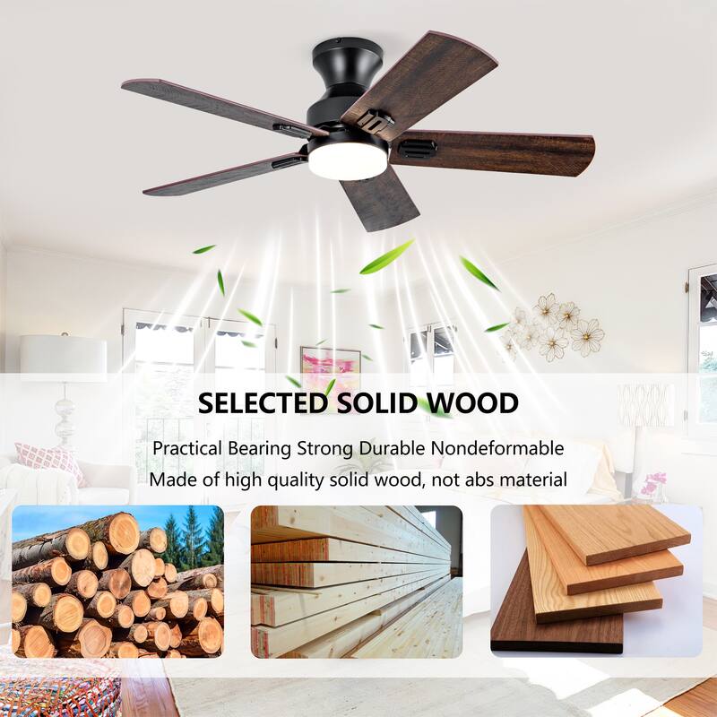 Ceiling Fans with Lights, 42 inch Low Profile Ceiling Fan with Light and Remote Control, Flush Mount, Reversible, Dimmable
