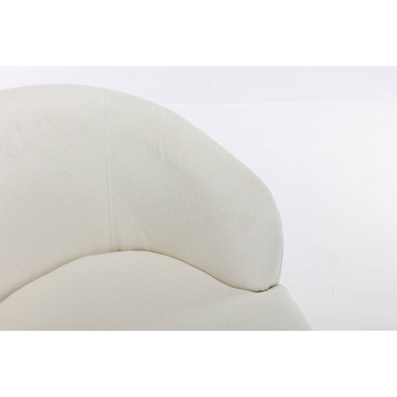 Ivory Chenille Modern 25.6" Upholstered Swivel Barrel Chair with Black Powder Coating and Metal Ring