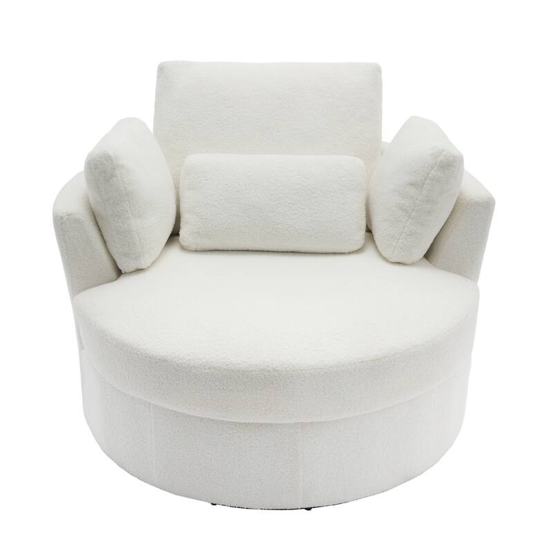 Chenille/Boucle Swivel Barrel Chair with Storage Ottoman