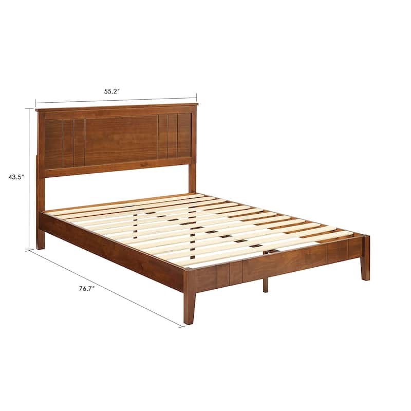 BIKAHOM Mid-Century Modern Solid Wooden Platform Bed with Adjustable Height Headboard for Bedroom - Full
