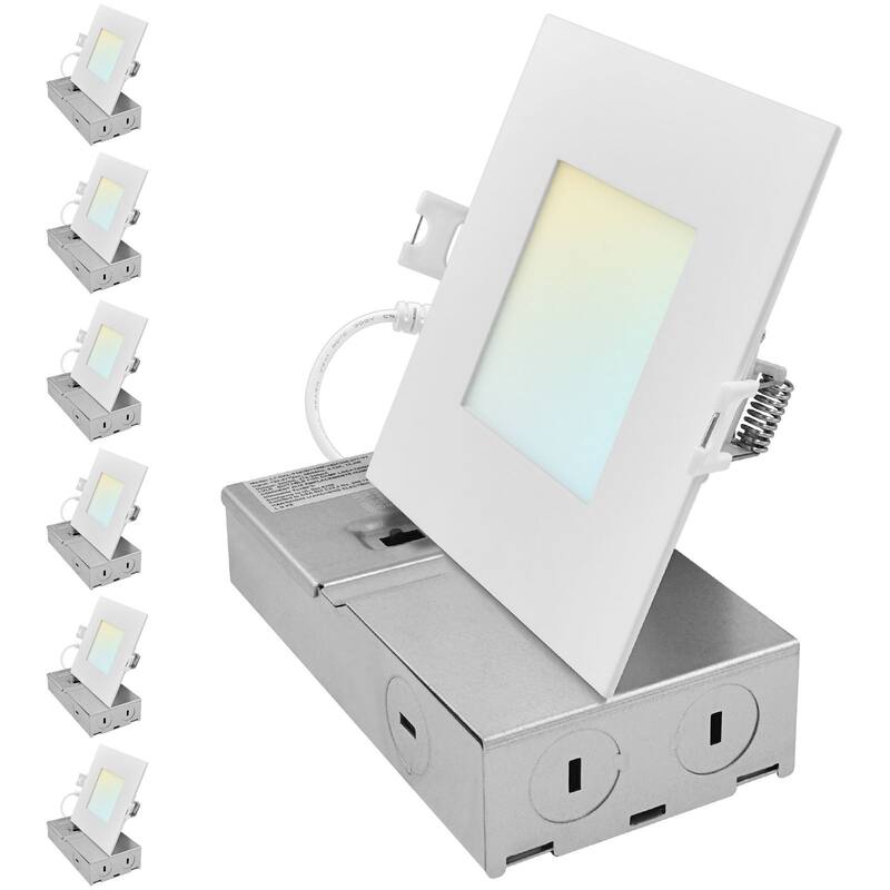 LUXRITE 4 Inch Square Canless Spotlight LED Recessed Light 5CCT Dimmable 650/800/1066 Lumens CRI 90, 8W/10W/13W 6 Pack - 2700K/3000K/3500K/4000K/5000K