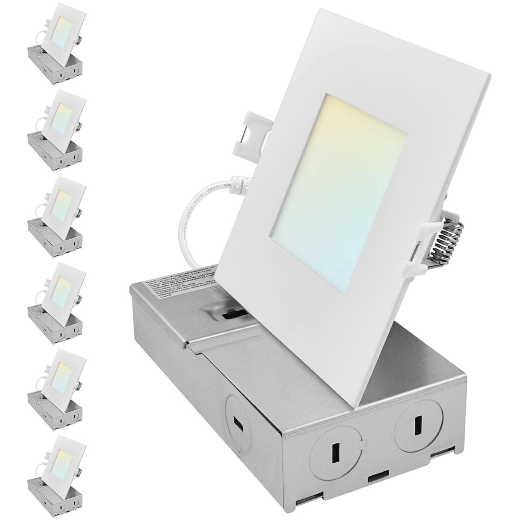 LUXRITE 4 Inch Square Canless Spotlight LED Recessed Light 5CCT Dimmable 650/800/1066 Lumens CRI 90, 8W/10W/13W 6 Pack