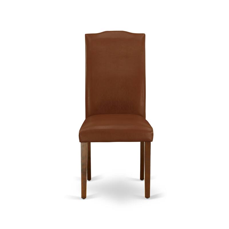 East West Furniture 5 Piece Kitchen Table Set- a Rectangle Dining Table and 4 Brown Faux Faux Leather Parson Chairs, Mahogany