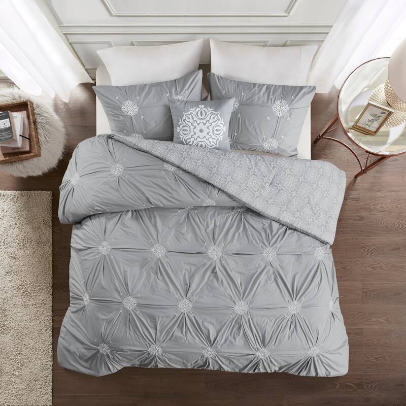 Madison Park Edna Embroidered Cotton Reversible Duvet Cover Set