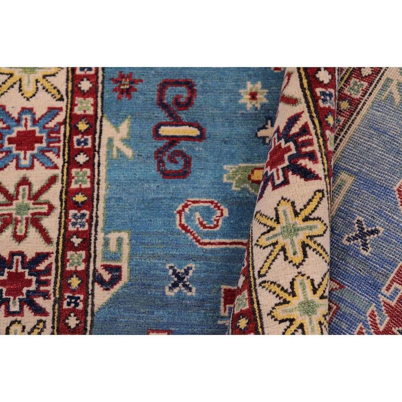 Tribal Kazak Valerie Light Blue/Beige Wool Rug - 3'3'' x 4'9''