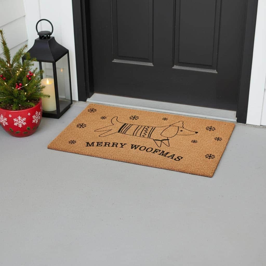 HomeRoots 17" X 29" Brown And Black Christmas Dachshund Outdoor Coir Door Mat - 17.00' X '29.00
