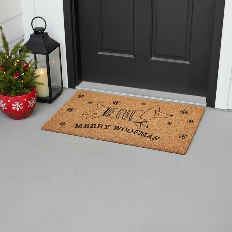 HomeRoots 17" X 29" Brown And Black Christmas Dachshund Outdoor Coir Door Mat - 17.00' X '29.00 - 17.00' X '29.00