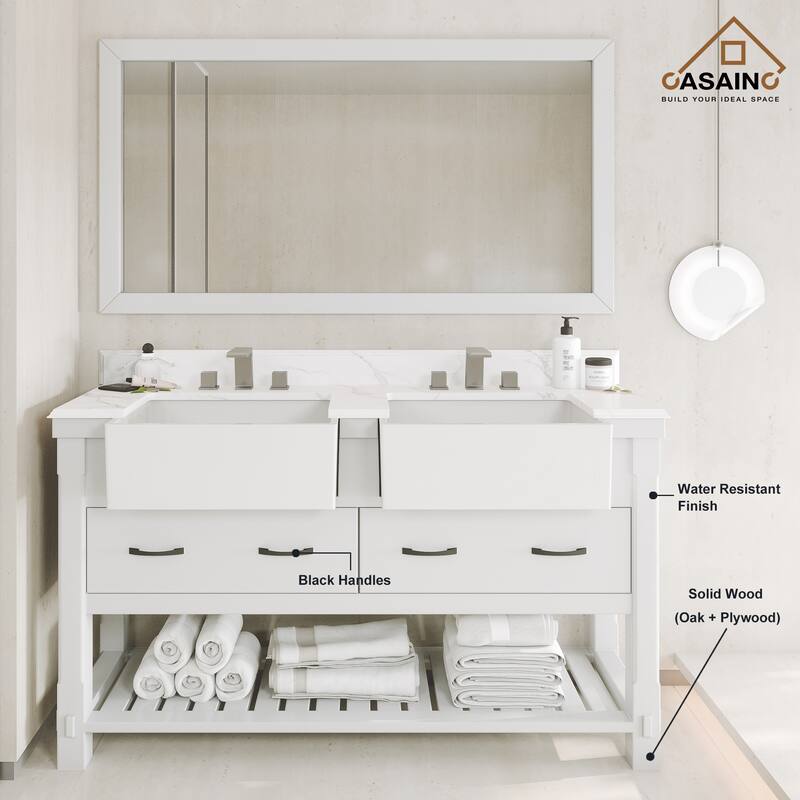 CASAINC 36"48"60" Farmhouse Bathroom Vanity with Sink in White