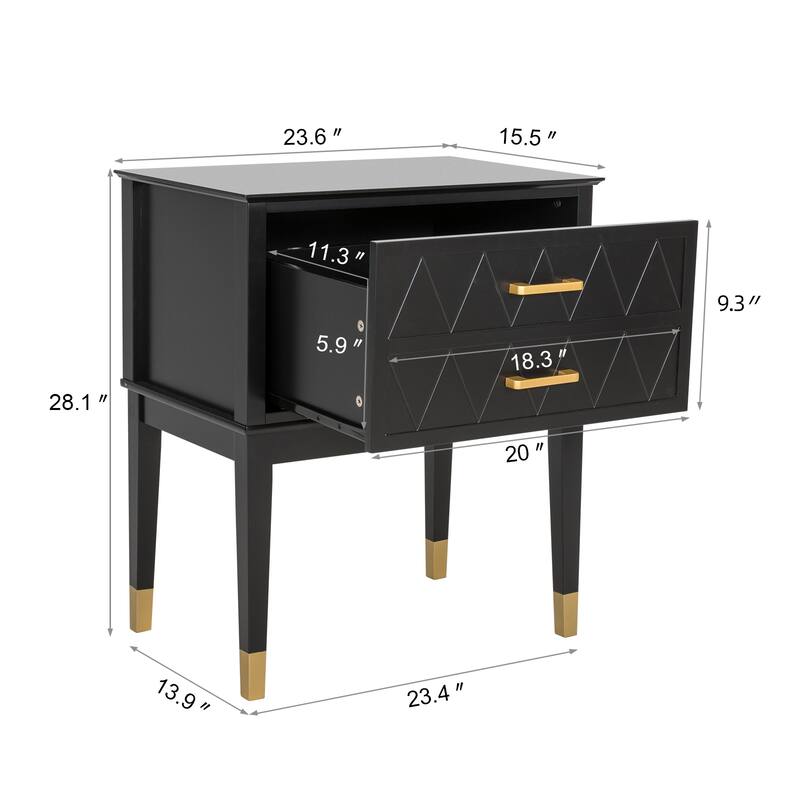 End Table with Storage Drawer Tall Nightstand Side Table Wooden Legs Bedside Night Table Storage in Bedroom and Living Room