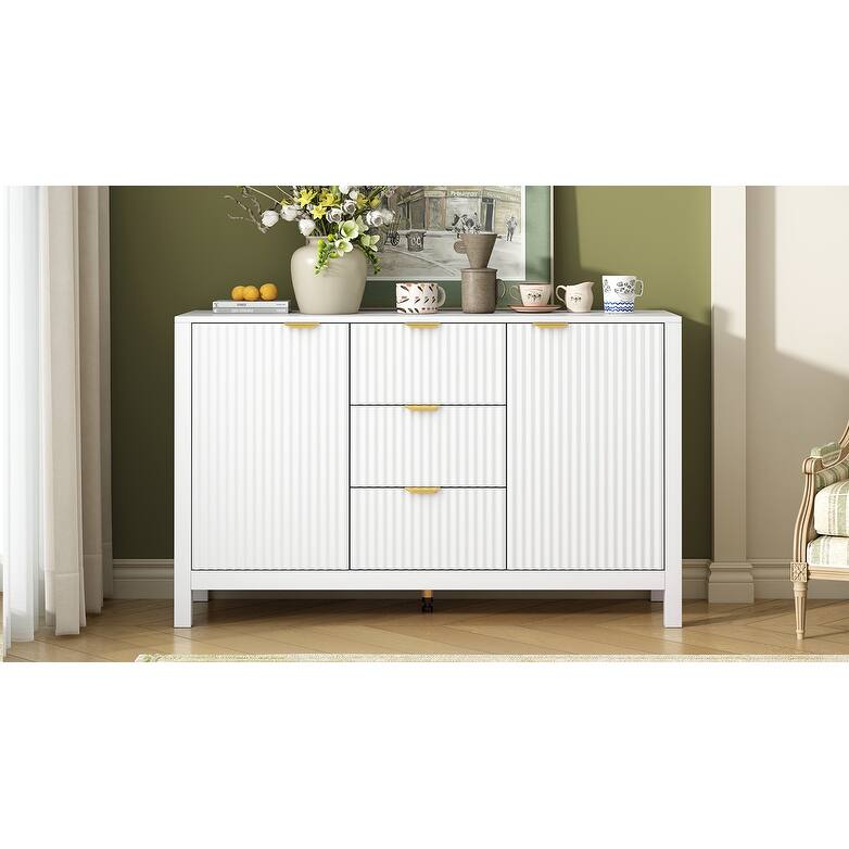 Console Table with Soft-Close Doors, Wave Design Sideboard Cabinet, Storage Cabinet with 3 Adjustable Shelves & 3 Drawers
