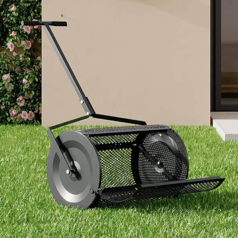 24 Inch Compost Spreader, Garden Spreader Tools​ for Peat Moss, Topsoil, Manure, Mulch - Black