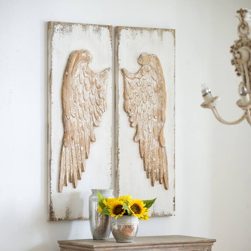Modern Rectangle Feather Wing Wall Panels with Distressed Finish (Set of 2)